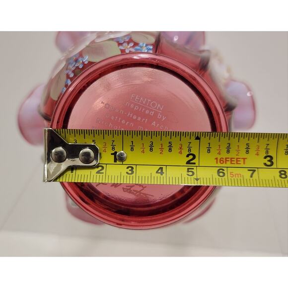 Fenton Art Glass Cranberry Opalescent Open Heart Arches BILL & GEORGE Basket - Picture 10 of 11